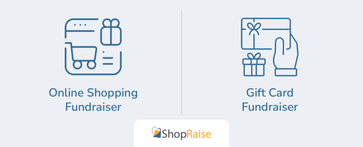 This graphic shows two of the top holiday fundraising ideas: online shopping and gift card fundraising.