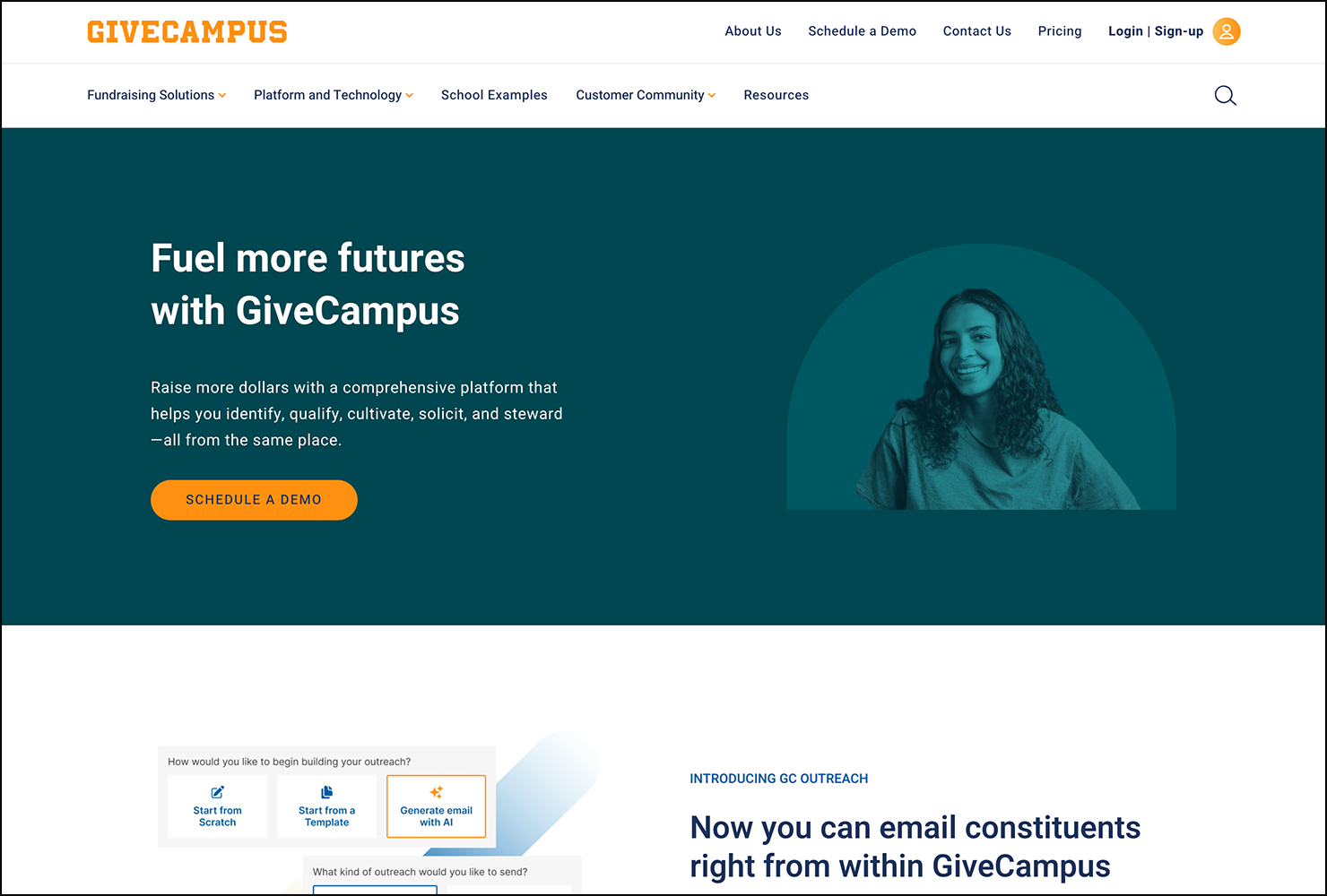 GiveCampus’s website homepage.