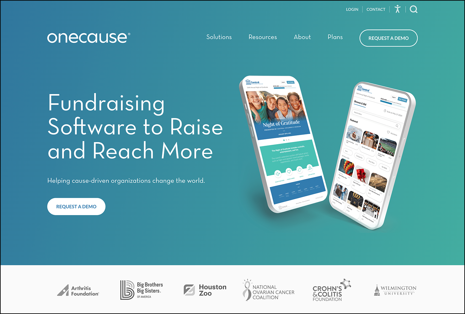 OneCause’s website homepage.