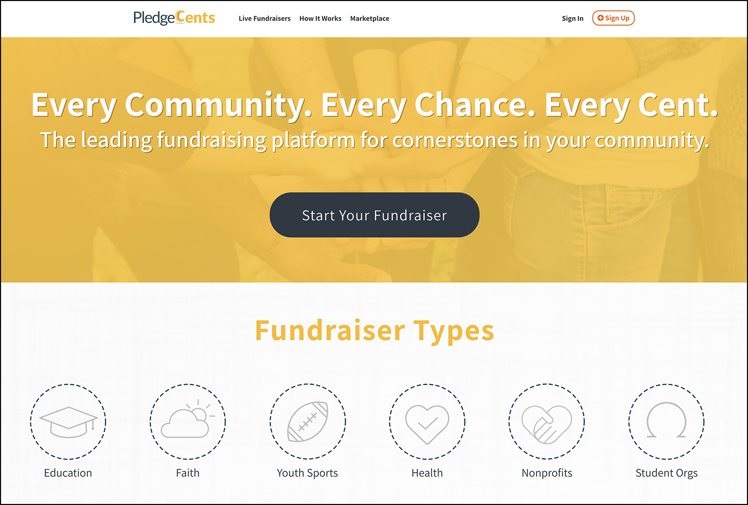 PledgeCents’s website homepage.