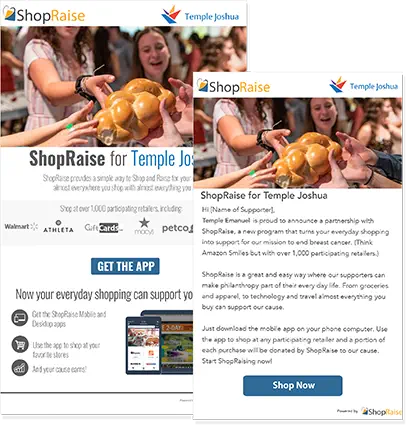 ShopRaise landing page and flyer with custom branding.