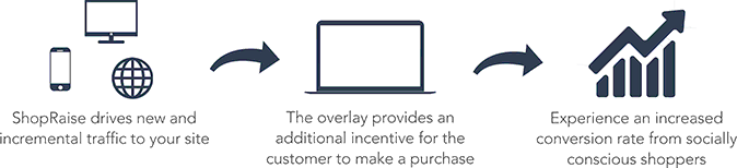 ShopRaise drives traffic to your site. ShopRaise overlay provides additional incentives to make a purchase. Increase conversion rates with the ShopRaise program.
