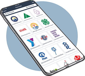 ShopRaise mobile app, cause selection with general charity logos